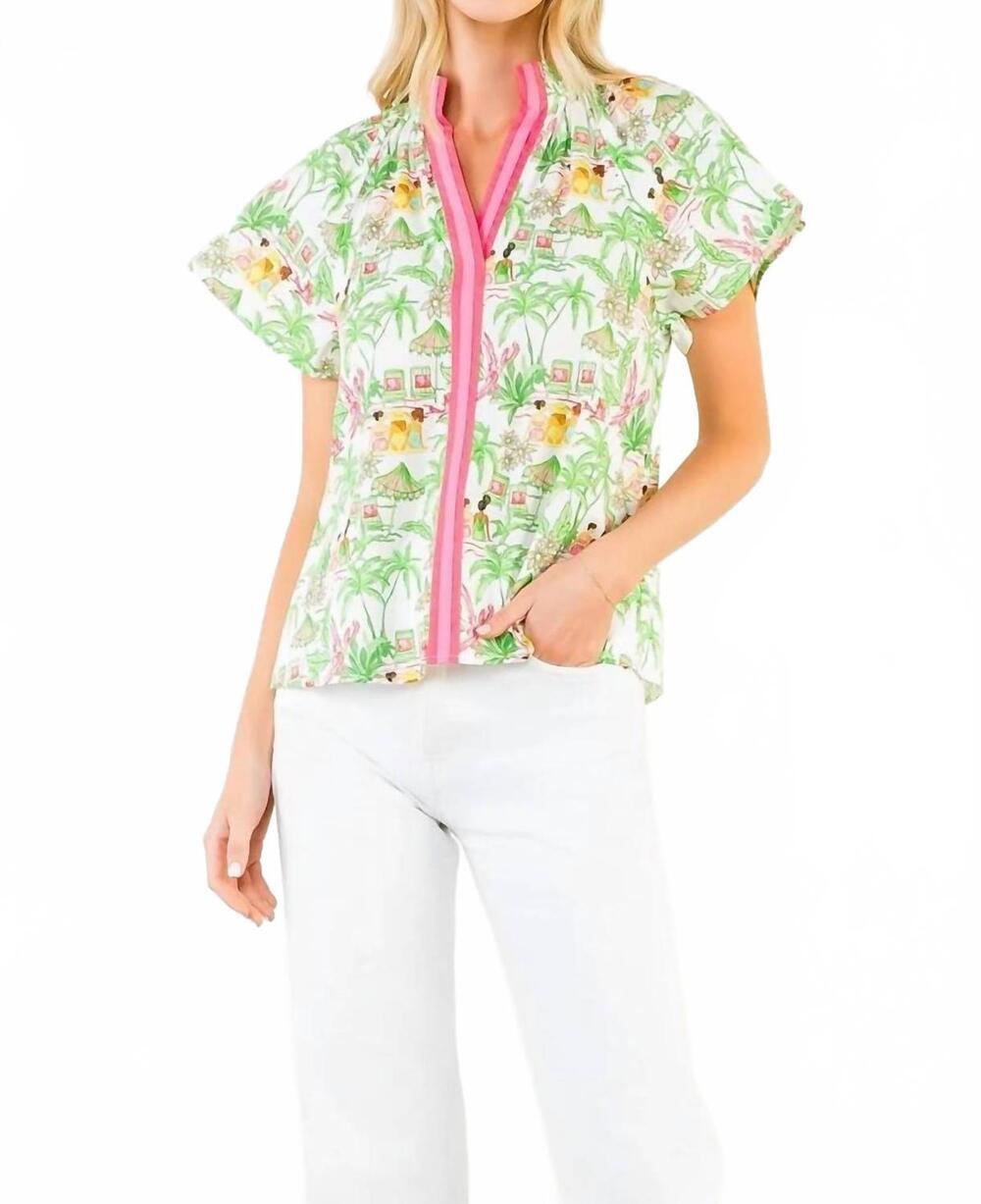 NEW THML vacation scene top in green